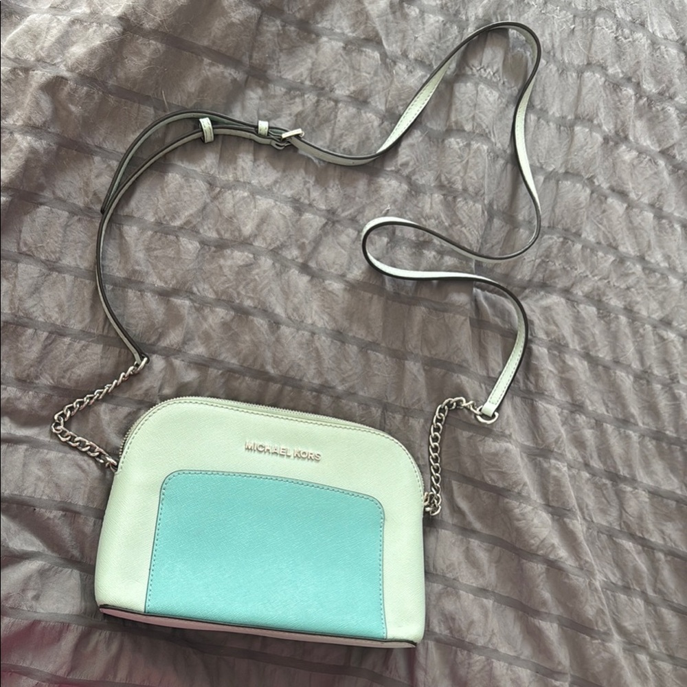 Michael Kors Aqua and Cream Crossbody Bag